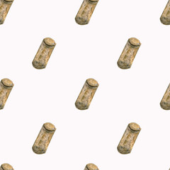 Seamless watercolor pattern with wine bottle stopper.