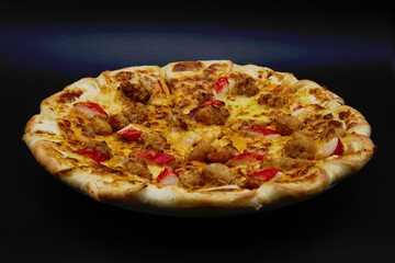 pizza with salami  cheese on black background. Hawaiian pizza .incl. Clipping Path.
