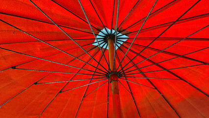 Bottom view of red umbrella