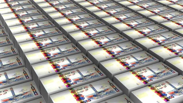 3D Animation of 1000 Algeria Dinars Banknotes Money Stack Seamless Loop
