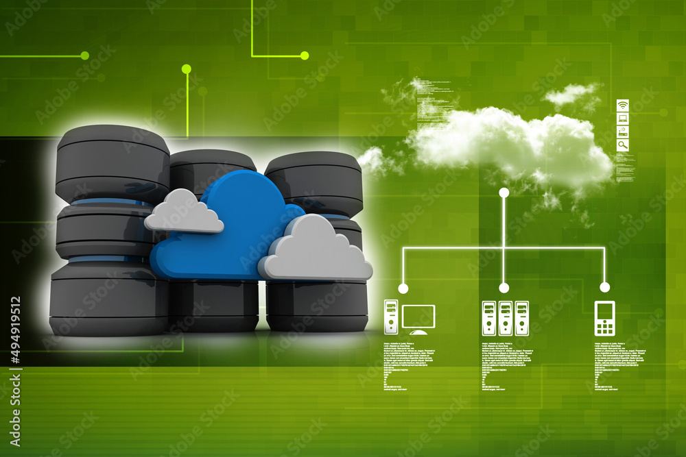 Poster 3d rendering database storage data base with cloud folder storage