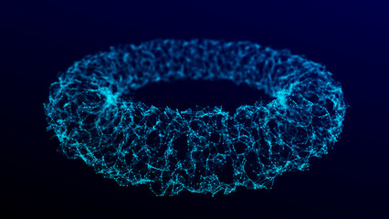 Network connection structure in the form of a torus. Technology connect big data. Science background. Abstract geometric 3D objects. 3D rendering.