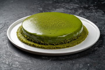 Green matcha cake pistachio top view