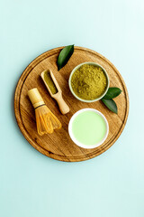 Matcha tea. Tea ceremony with dry powder and hot drink