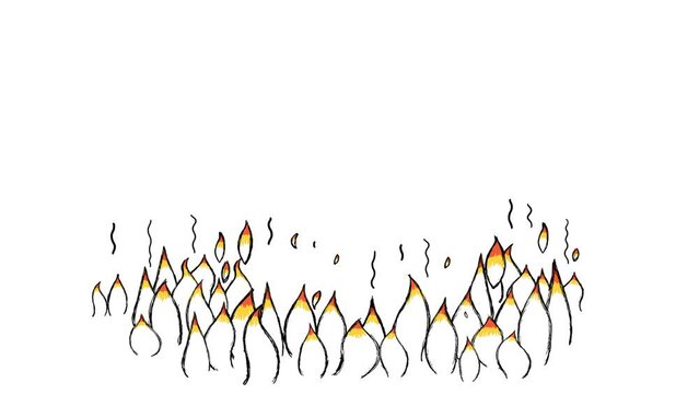 Cartoon hot hell fire. Flames in hell. Dynamic crazy doodle animation. Alpha channel included.