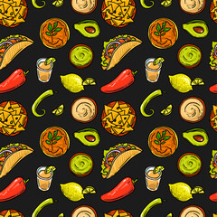 Mexican food vector illustration. Hand drawn beautiful picture with mexican kitchen