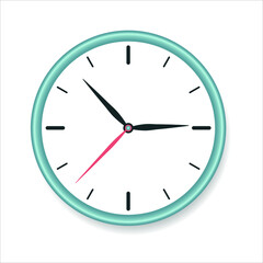 Round office clock indicating the time. Vector illustration