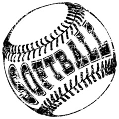 Abstract vector illustration black and white baseball ball. Inscription softball. Design for tattoo or print t-shirt.