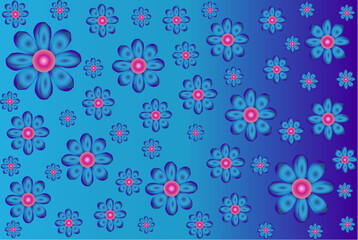 Vector background with beautiful blooming blue flowers, color gradient
