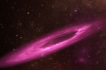 Scenic view of a pink galaxy among tiny stars as a background