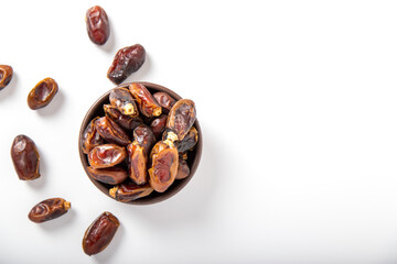 Flat lay view of dried ramazan date fruit.