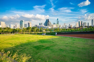 Obraz premium Beautiful green park in Bangkok city, Thailand. Nature and environmental in city concept.