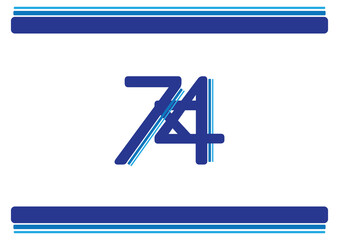 Israel 74th independence day banner, Blue stripes and number on White background