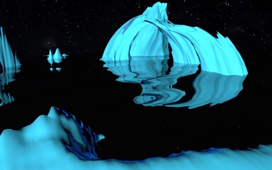 abstraction 3d illustration ice mountains with reflection