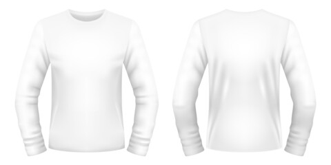 Blank white long sleeve t-shirt template. Front and back views. Vector illustration.