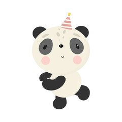 Cute Panda dancing. For kids stuff, card, posters, banners, books, printing on the pack, printing on clothes, fabric, wallpaper, textile or dishes. Vector illustration.