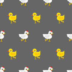 Chicken and duck pattern seamless. farm bird background.