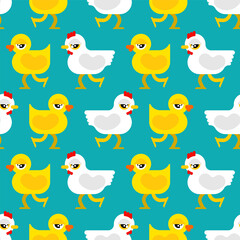 Chicken and duck pattern seamless. farm bird background.