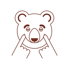 Bear smile. Beast counterfeit joy. Bear Stretch smile with your fingers.