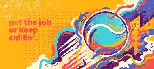 Deurstickers Abstract tennis banner design with tennis ball and colorful splashing shapes. Vector illustration. © Radoman Durkovic