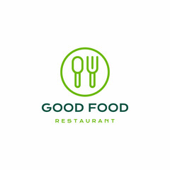 Line art Spoon and Fork Modern Restaurant Logo Design Vector Illustration