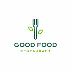 Fototapeta na wymiar fork and leaf for healthy food restaurant logo design