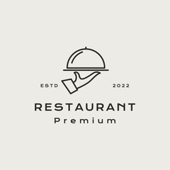 Retro Line art Dish Icon Restaurant Logo Design Vector Illustration