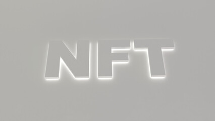 3D Rendering of NFT neon glow text background. Concept of NFT becomes more popular and well known. Product from crypto currency technology. - obrazy, fototapety, plakaty