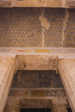 Vertical shot of a ceiling pattern inside the Temple of Hatshepsut near Luxor, Egypt