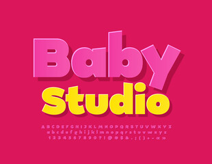 Vector creative Banner Baby  Studio. Cute Pink Font. Artistic Alphabet Letters and Numbers set
