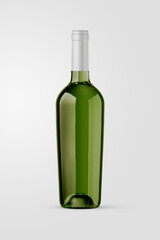 A green bottle of white wine isolated on a neutral background for mockup presentation projects.