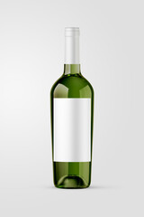 A green bottle of white wine isolated on a neutral background for mockup presentation projects. - 494935121