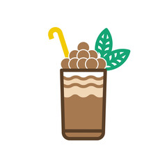 Pearl milk tea glass, Vector, Icon, Illustration.