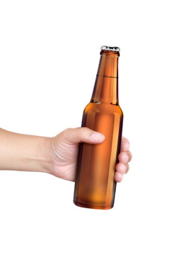 A Man Holding Beer Bottle Isolated On White Background