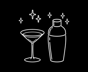 Cosmopolitan Glass With Shaker Outline. Icon Vector Illustration. Icon. Cocktail Party