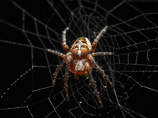 Hunting forest spider in its natural habitat, in the web.