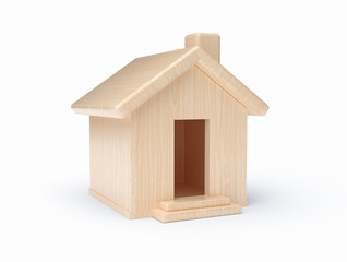 3d rendering of a mini wooden toy house on a white background