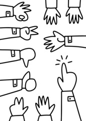 hand non verbal sign language set of cartoon style drawn human hands monochrome vector elements isolated on white background