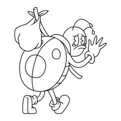 Coloring illustration of cartoon stray ladybug with sa expression