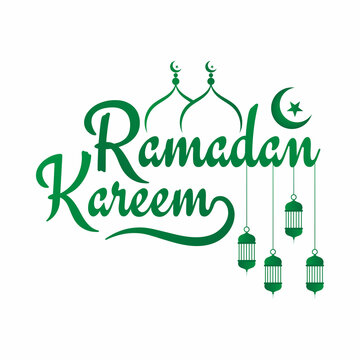 Ramadan Kareem greeting text. Ramadan Kareem calligraphy and green decorations