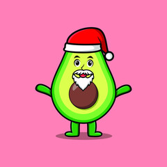 Cute Cartoon mascot character Avocado santa claus character christmas in modern design style 