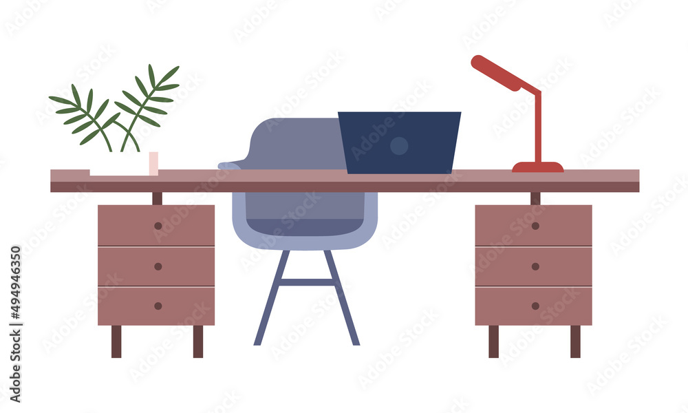 Wall mural home office furniture semi flat color vector object. full sized item on white. office desk with armc