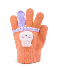 Children's woolen patterned knitted mittens isolated on white