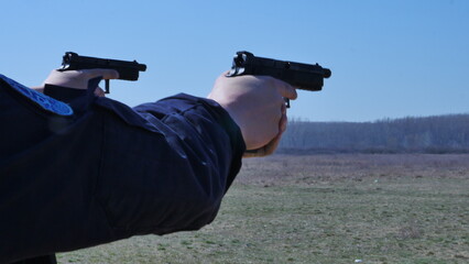 Machine Gun pistol model 196319651990 (PM ) - Assault weapon with 7.62x39mm caliber.Bullets. Ammunition for the assault weapon. - obrazy, fototapety, plakaty