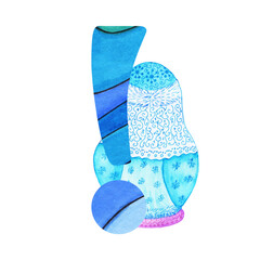 Alphabet with blue watercolor fill and with cute children 's toys .The set is suitable for greeting cards, invitations, for design works,crafts and hobbies.