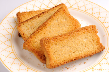 breakfast Plate with toasted bread Pieces of tasty bread 
