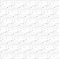 Fast food pattern. Set burger. Black and white seamless american with burger. Pattern fastfood. Fast food patern. Mesh burger and heart pizza.  pizza. Vector illustration