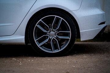 Closeup of a sporty alloy rim