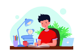 Students studying at home illustration concept