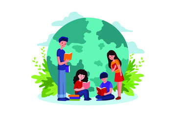 World reading book illustration concept